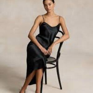 Ralf Lauren Satin Midi Slip Black cocktails  Dress (black Label) size 10